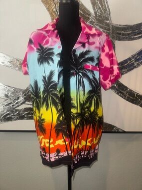 🌴Tropical Sunset Palm Short-Sleeve Shirt - Pink/Multicolor